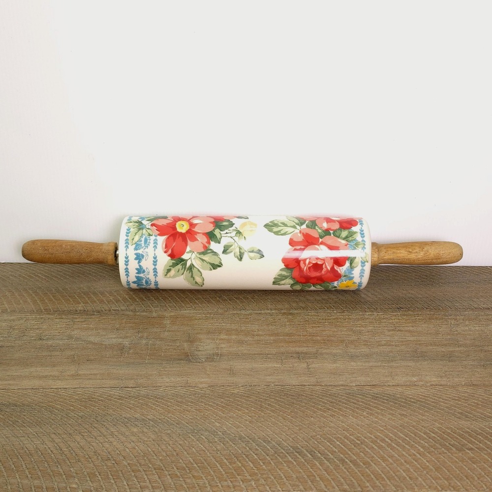 Retired Pioneer Woman Ceramic Rolling Pin Vintage‎ Floral Pattern 2812DMT